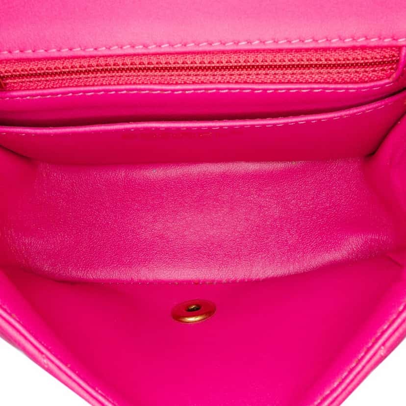Chanel Mini Square Classic Chevron Lambskin Single Flap Pink Leather Good condition - Box View