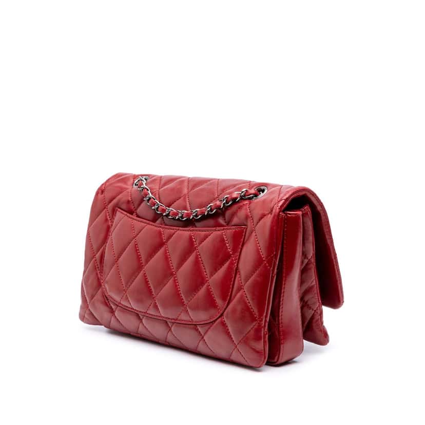 Chanel Quilted Lambskin 3 Accordion Flap Red Leather Good condition - Back View