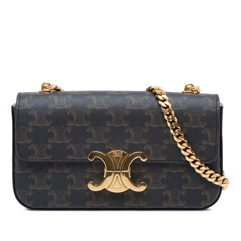 Celine Triomphe Coated Canvas Claude Chain Shoulder Bag Brown Canvas Good condition - Front View