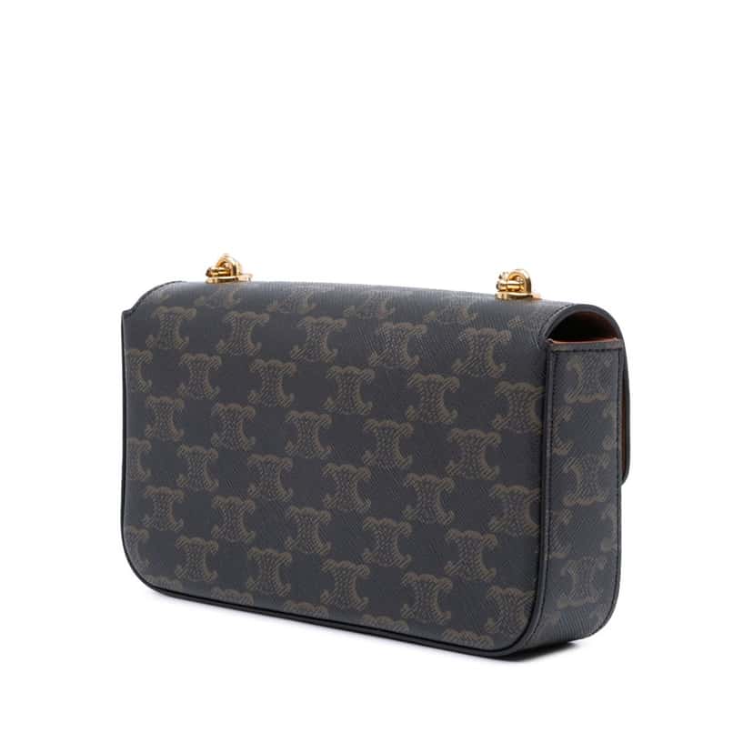 Celine Triomphe Coated Canvas Claude Chain Shoulder Bag Brown Canvas Good condition - Back View