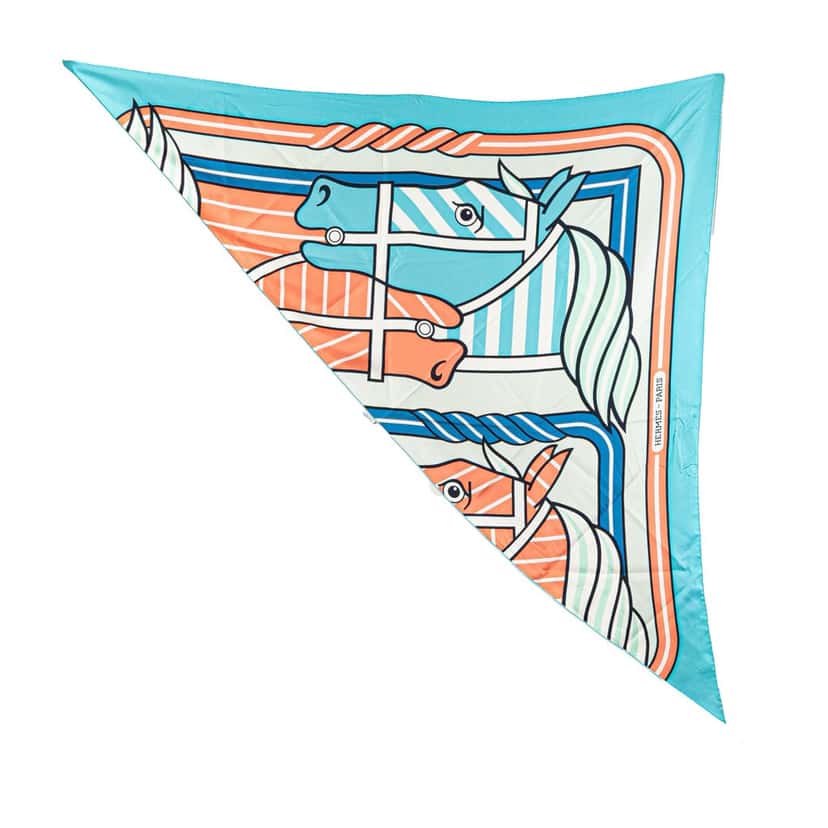 Hermès Quadrige Bayadere Giant Triangle Scarf Blue Silk Good condition - Front View