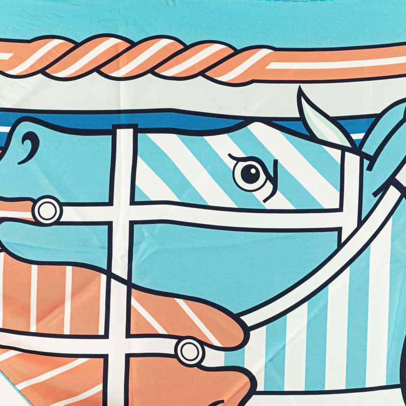 Hermès Quadrige Bayadere Giant Triangle Scarf Blue Silk Good condition - Back View