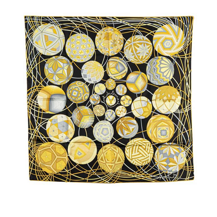 Hermès L'Art du Temari Silk Scarf Yellow Silk Very good condition - Front View