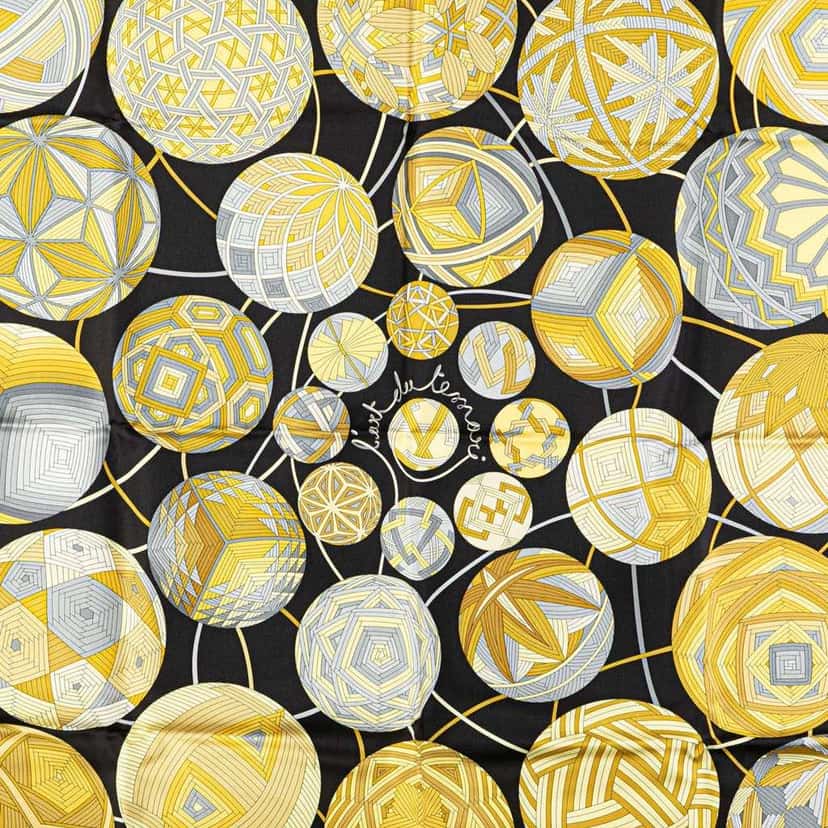 Hermès L'Art du Temari Silk Scarf Yellow Silk Very good condition - Back View