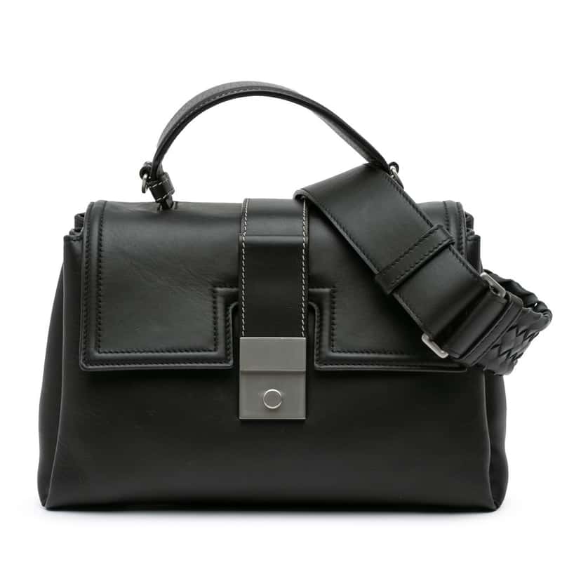 Bottega Veneta Small Nappa Piazza Top Handle Black Leather Good condition - Front View