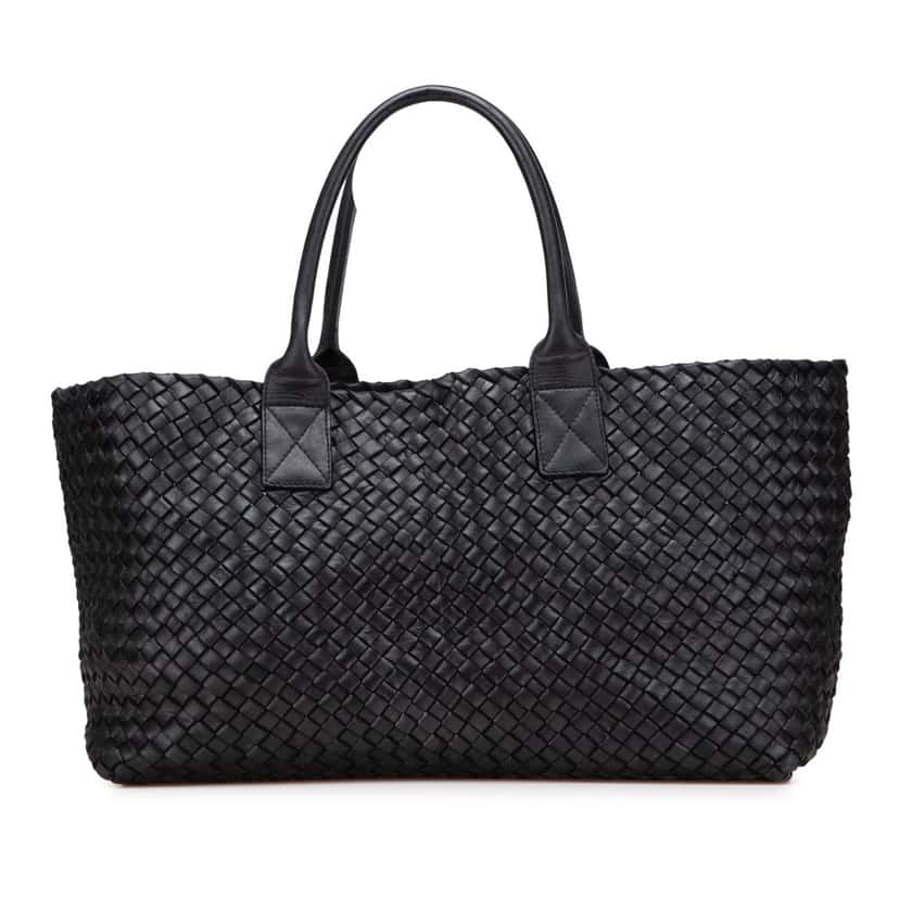 Bottega Veneta Medium Lambskin Intreccio Cabat Tote Black Leather Good condition - Front View