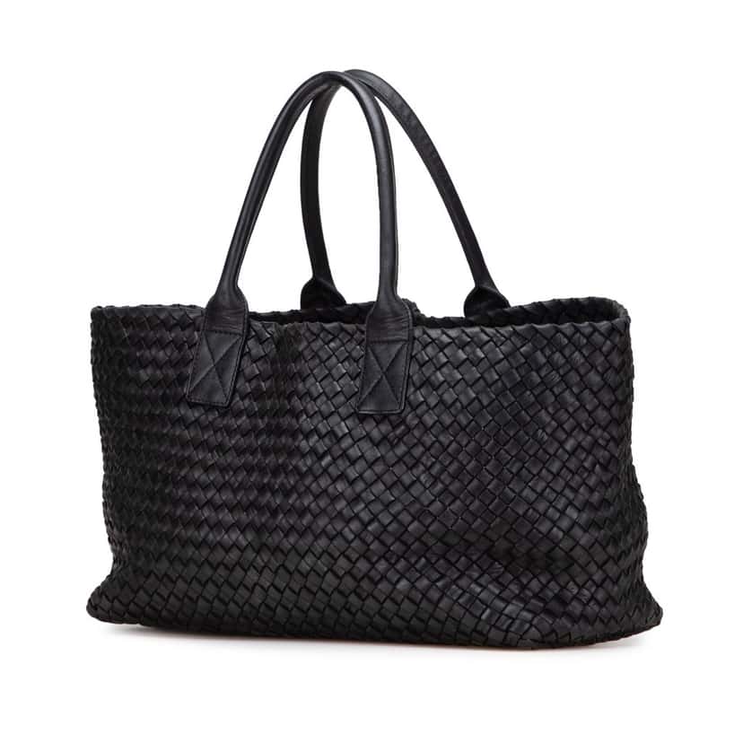 Bottega Veneta Medium Lambskin Intreccio Cabat Tote Black Leather Good condition - Back View