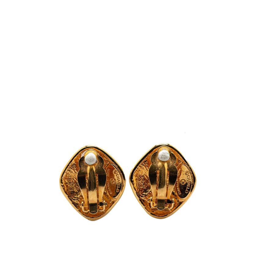 Chanel Gold Plated Matelasse Diamond Clip On Earrings Gold Metal Good condition - Back View