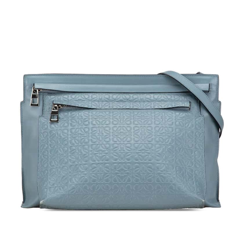 Loewe Leather Repeat Anagram Double T Pouch Blue Leather Good condition - Front View