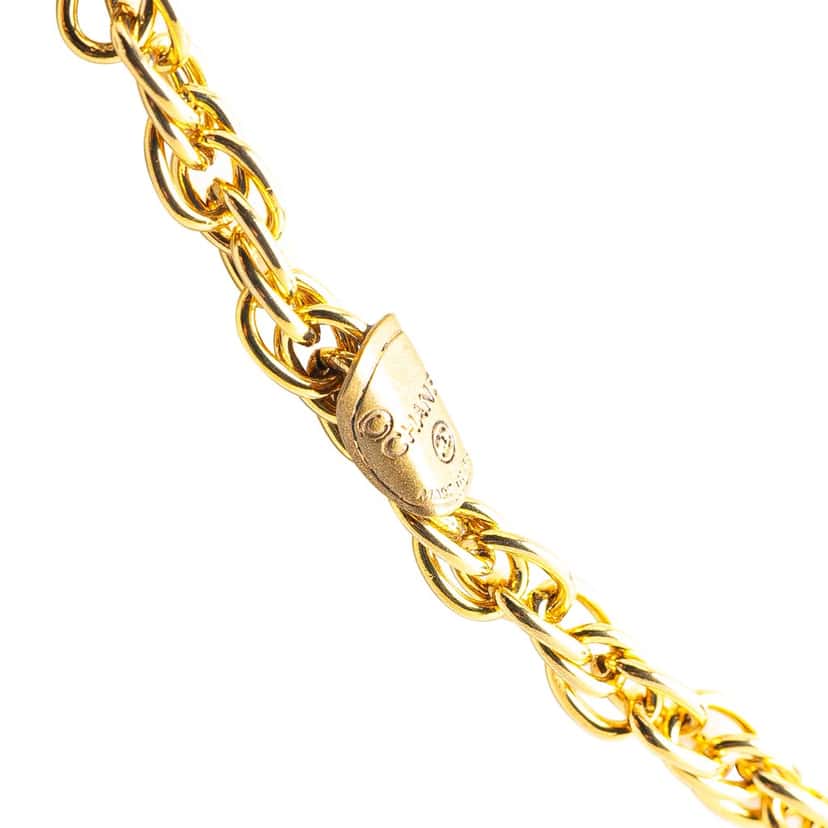 Chanel Gold Plated CC Pendant Rhinestones Necklace Gold Metal Good condition - Inside View