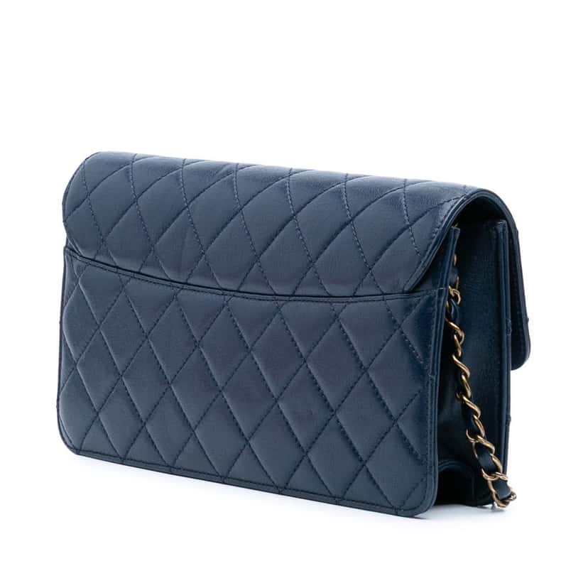 Chanel Medium Sheepskin Beauty Lock Flap Blue Leather Good condition - Back View