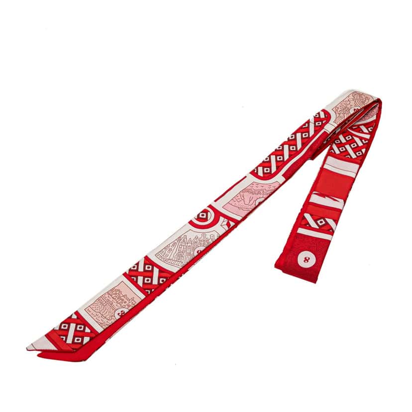 Hermès Le Tour Du Monde  Twilly Silk Scarf Red Silk Very good condition - Front View