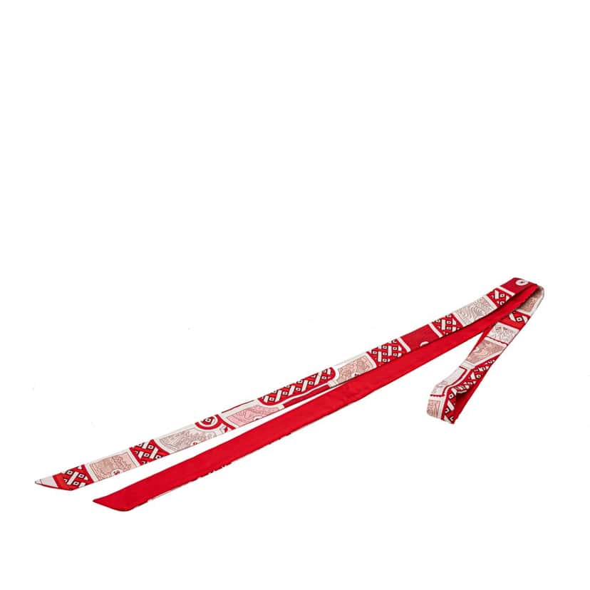 Hermès Le Tour Du Monde  Twilly Silk Scarf Red Silk Very good condition - Back View
