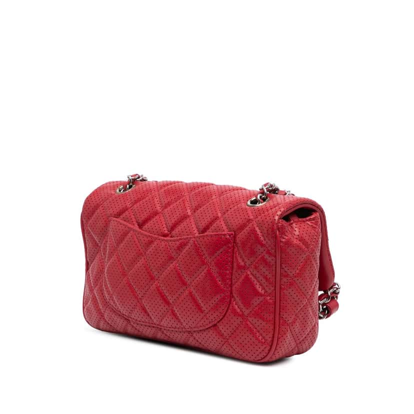 Chanel Medium Perforated Lambskin Punch Flap Red Leather Good condition - Back View