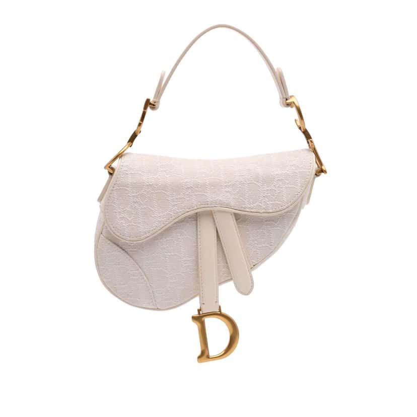 Dior Mini Oblique Canvas Saddle Bag White Canvas Good condition - Front View
