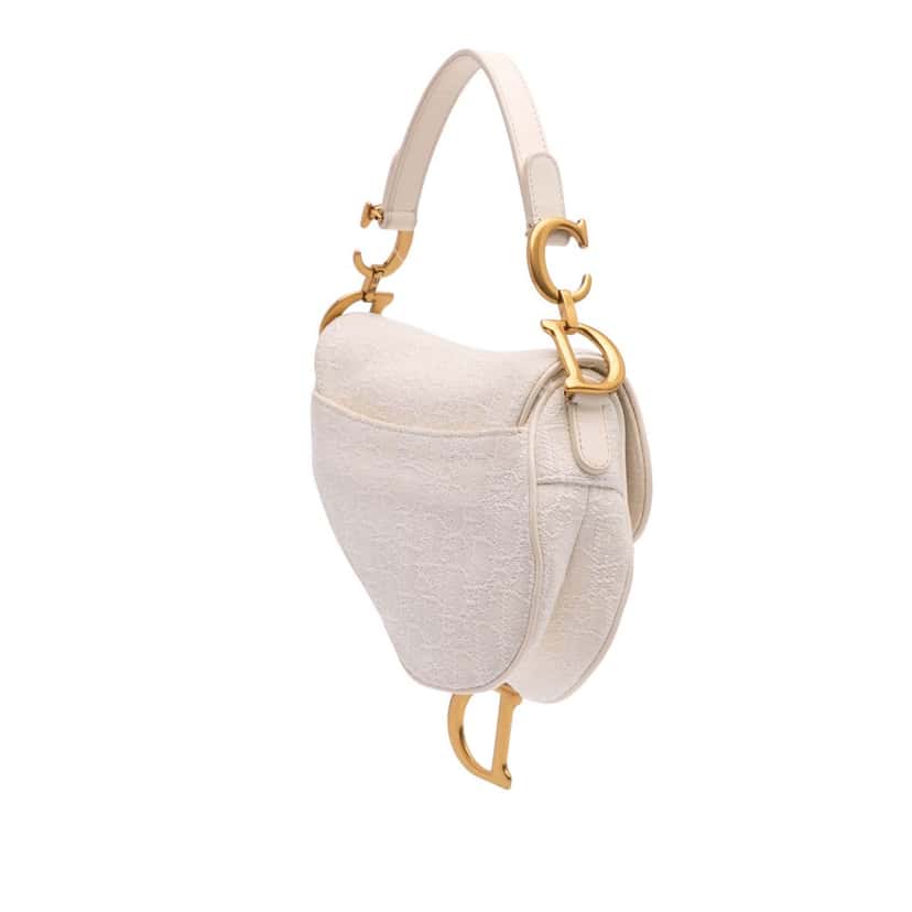 Dior Mini Oblique Canvas Saddle Bag White Canvas Good condition - Back View