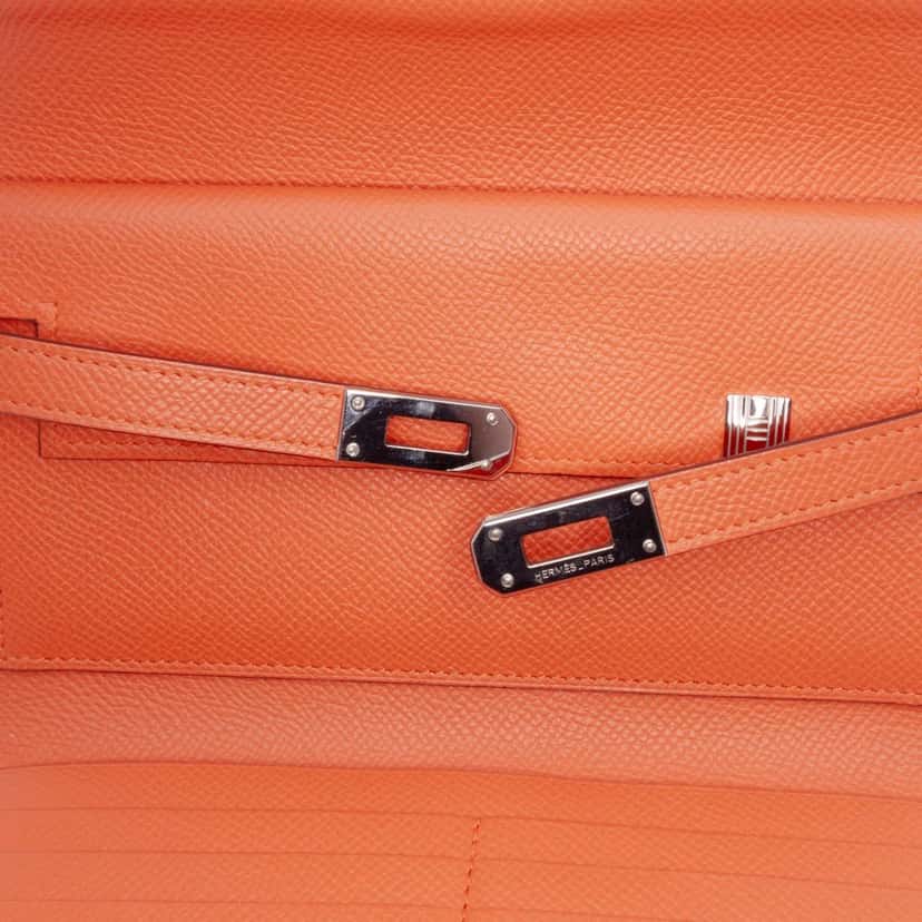 Hermès Epsom Kelly Longue Wallet Orange Leather Good condition - Model View