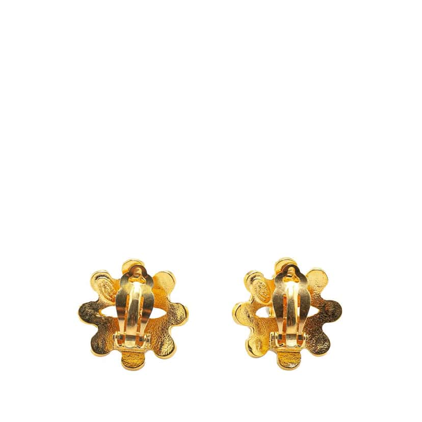 Chanel Gold Plated CC Flower Clip On Earrings Gold Metal Good condition - Back View