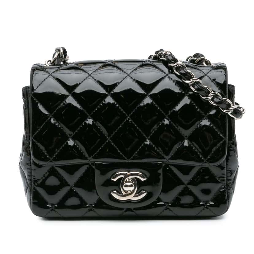 Chanel Mini Square Classic Patent Single Flap Black Leather Good condition - Front View