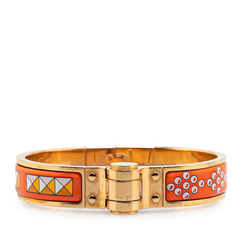 Hermès Narrow Enamel La Vie En Rouge Charniere Bracelet PM Orange Good condition - Front View