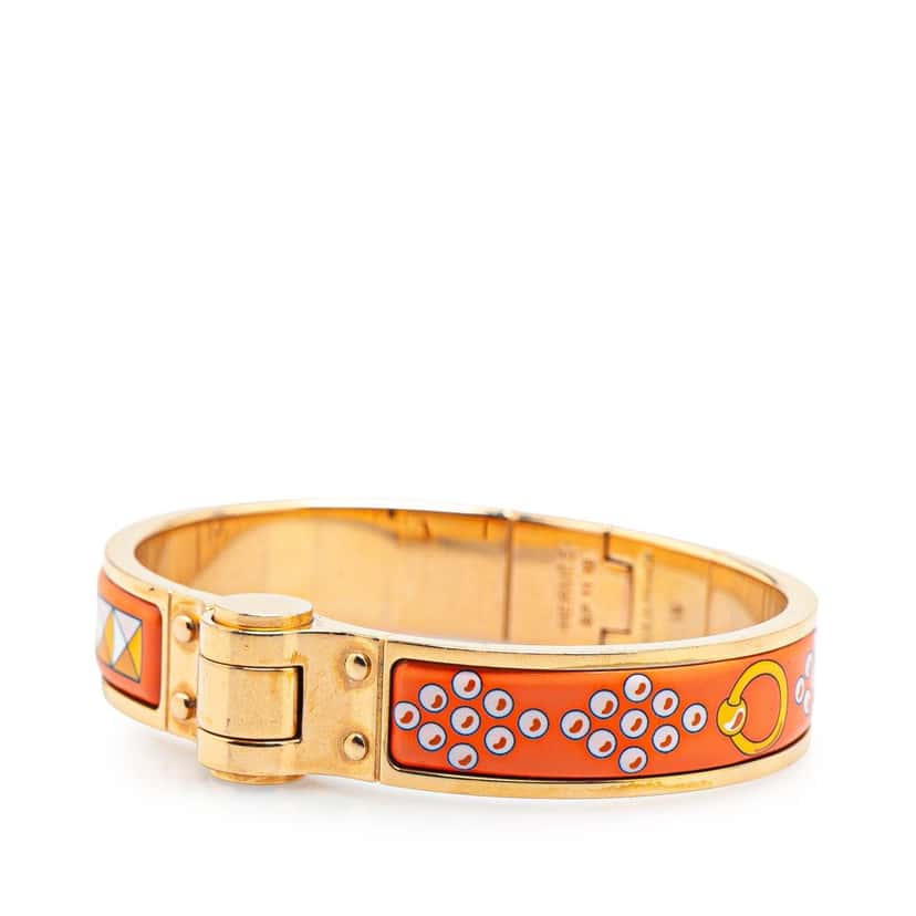 Hermès Narrow Enamel La Vie En Rouge Charniere Bracelet PM Orange Good condition - Back View