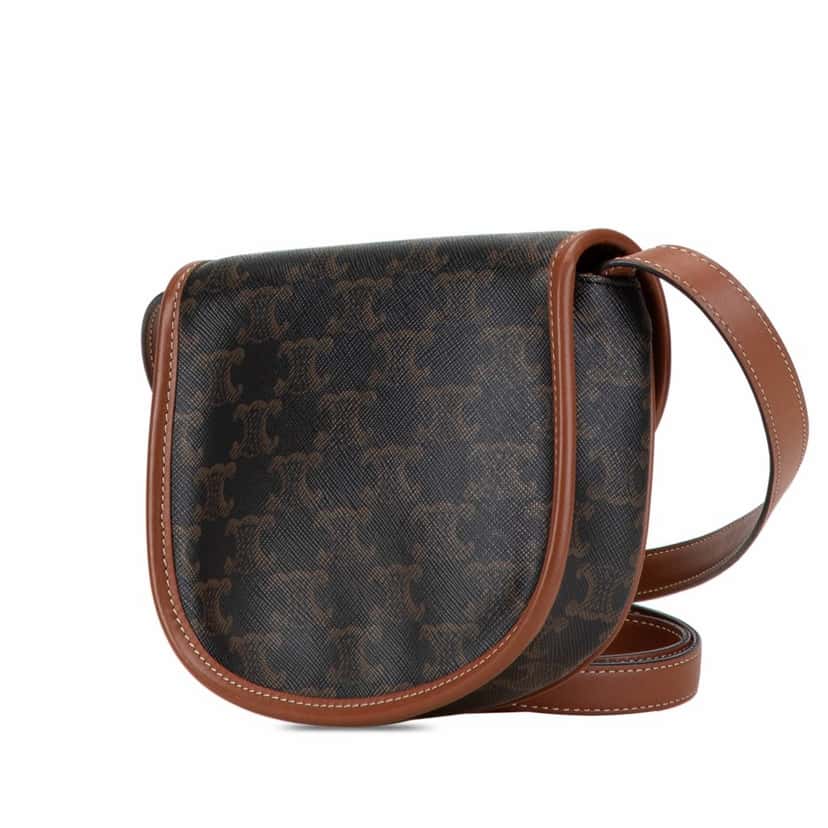 Celine Mini Triomphe Coated Canvas Besace Crossbody Brown Canvas Good condition - Back View