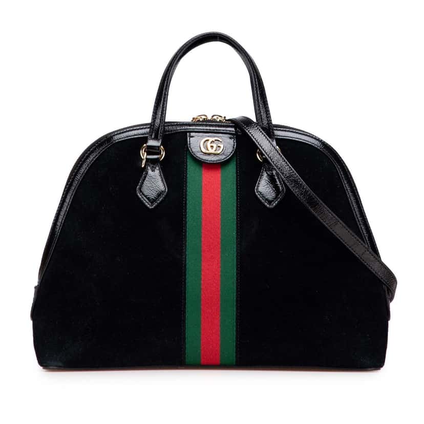 Gucci Medium Suede Ophidia Web Dome Satchel Black Leather Good condition - Front View