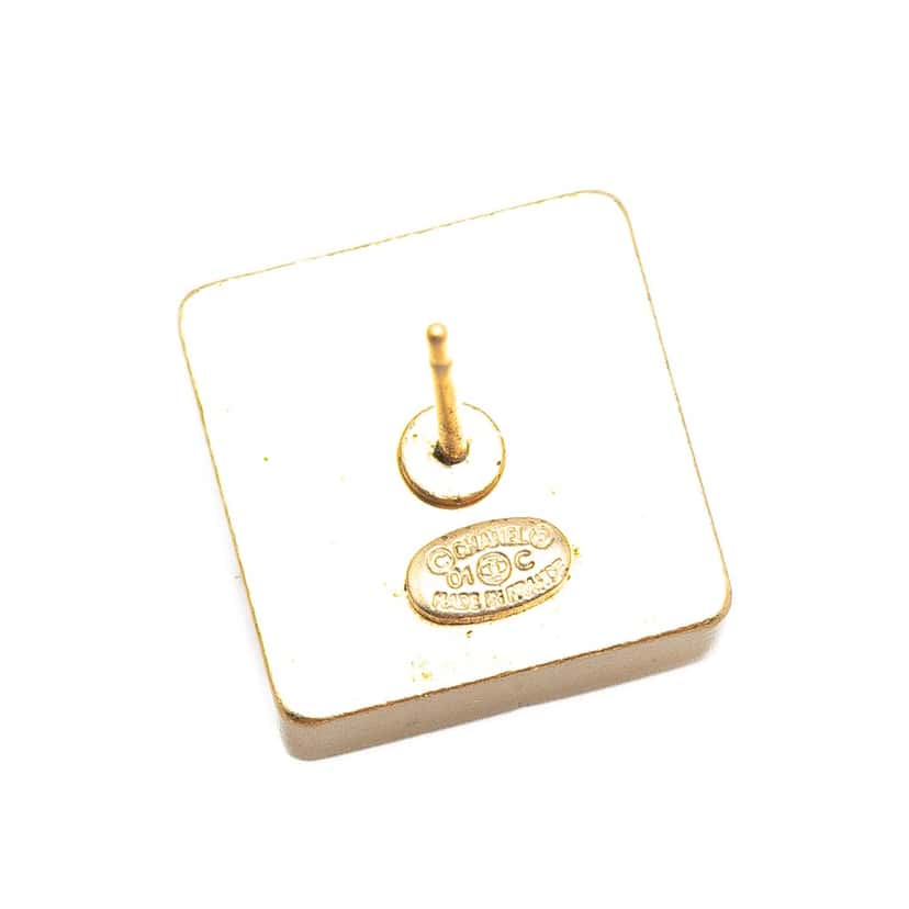 Chanel Gold Plated Square CC Mirror Push Back Earrings Gold Metal Good condition - Inside View