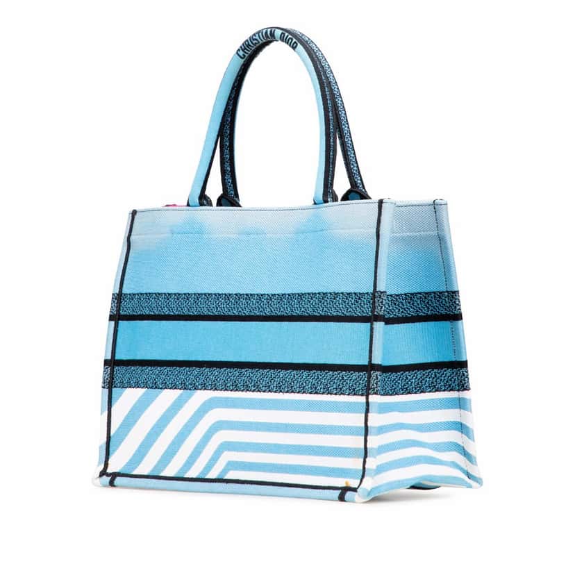 Dior Medium Embroidered Canvas Zebra D Jungle Pop Book Tote Blue Canvas Good condition - Back View