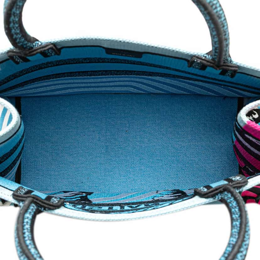 Dior Medium Embroidered Canvas Zebra D Jungle Pop Book Tote Blue Canvas Good condition - Model View