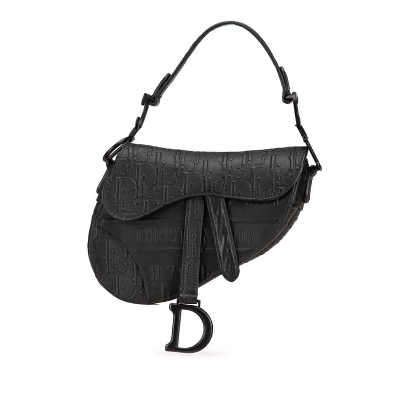 Dior Mini Oblique Embossed Calfskin Saddle Bag Black Leather Good condition - Front View