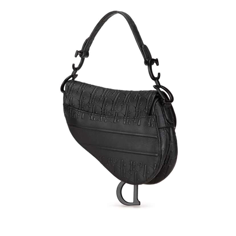 Dior Mini Oblique Embossed Calfskin Saddle Bag Black Leather Good condition - Back View