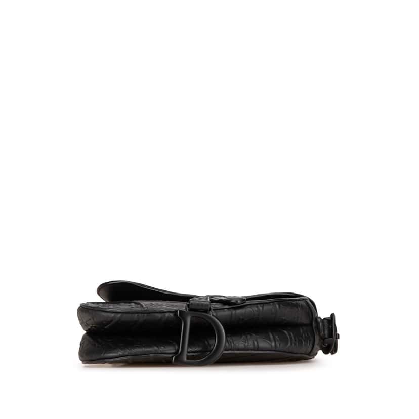 Dior Mini Oblique Embossed Calfskin Saddle Bag Black Leather Good condition - Inside View