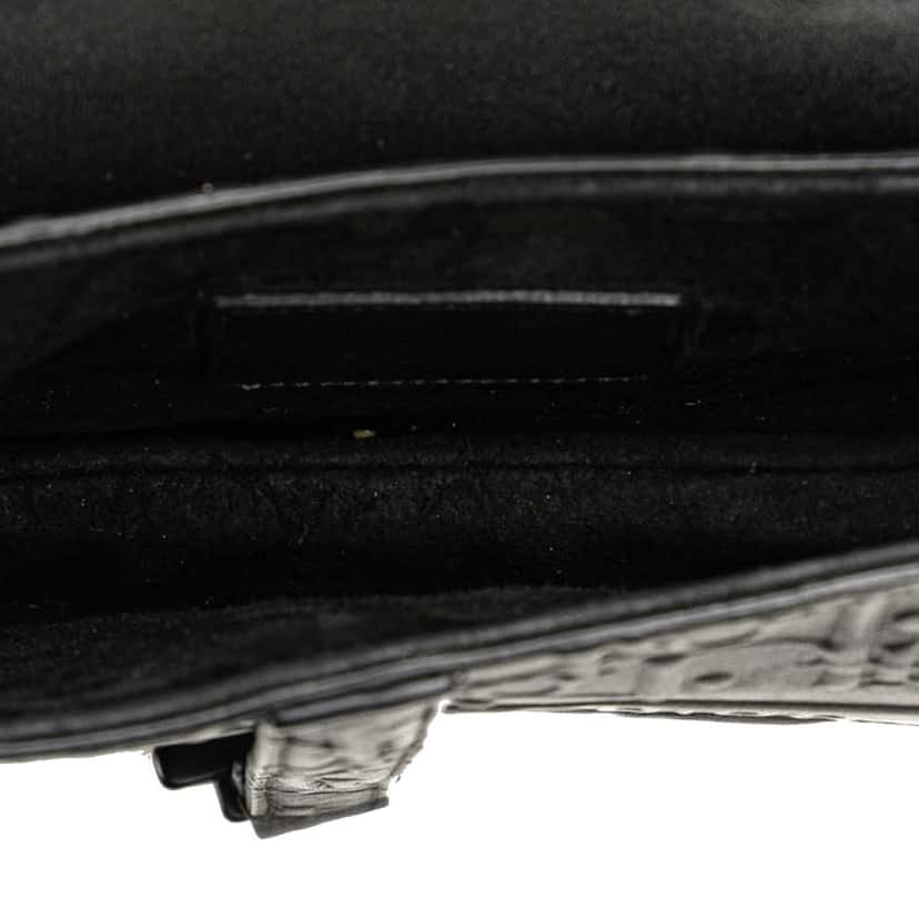 Dior Mini Oblique Embossed Calfskin Saddle Bag Black Leather Good condition - Model View