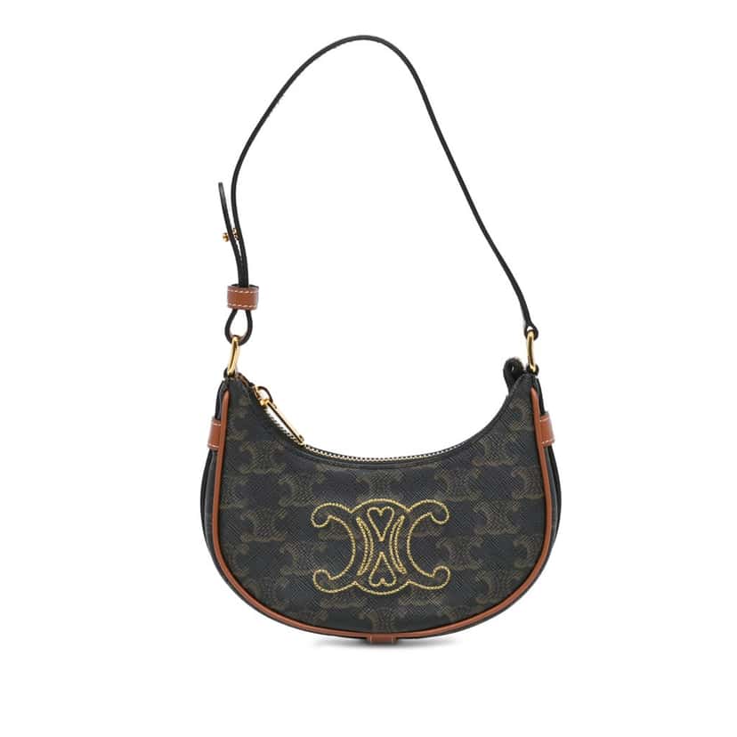 Celine Mini Triomphe Coated Canvas Ava Shoulder Bag Brown Canvas Good condition - Front View