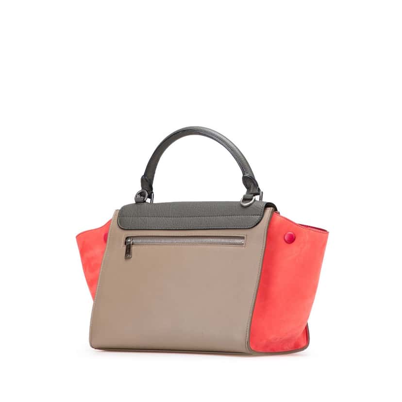 Celine Small Tricolor Leather Trapeze Satchel Brown Leather Good condition - Back View
