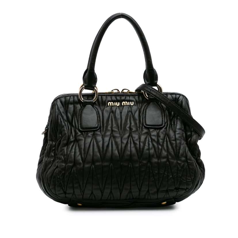 Miu Miu Matelasse Lambskin Satchel Black Leather Good condition - Front View