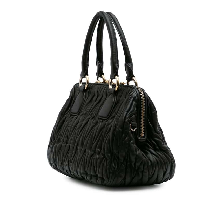 Miu Miu Matelasse Lambskin Satchel Black Leather Good condition - Back View
