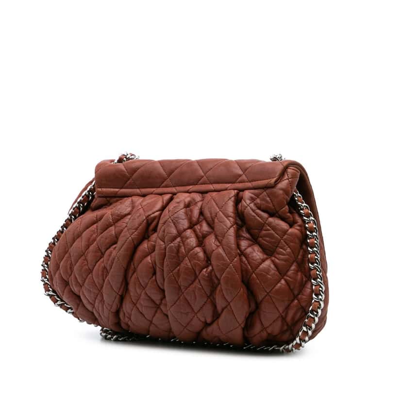 Chanel Large Quilted Lambskin Chain Around Flap Brown Leather Good condition - Back View
