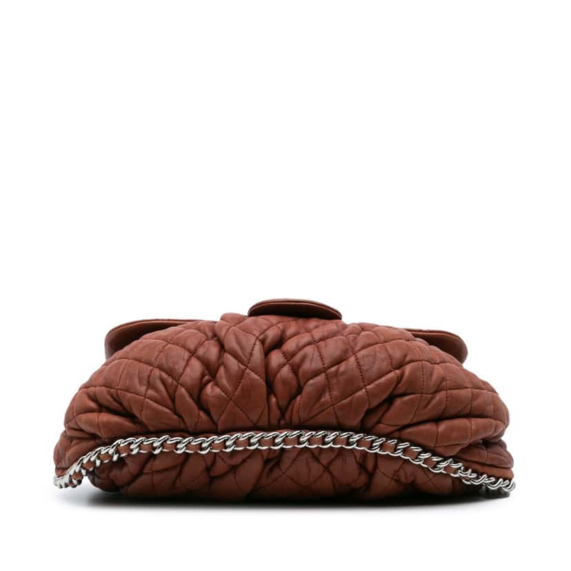Chanel Large Quilted Lambskin Chain Around Flap Brown Leather Good condition - Inside View