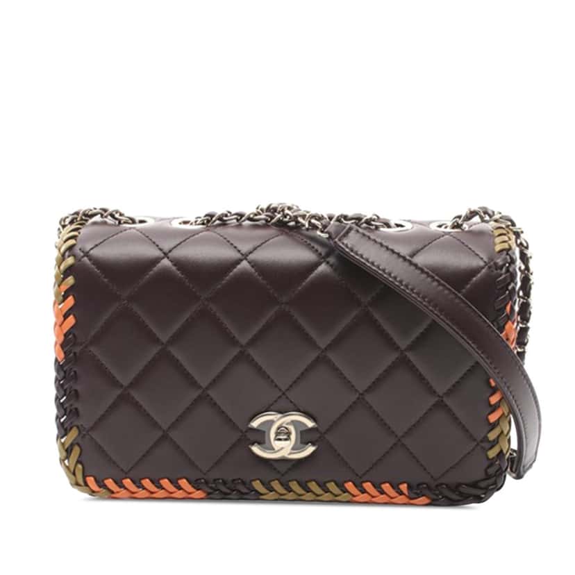 Chanel Medium Quilted Lambskin Whipstitch Flap Brown Leather Very good condition - Front View