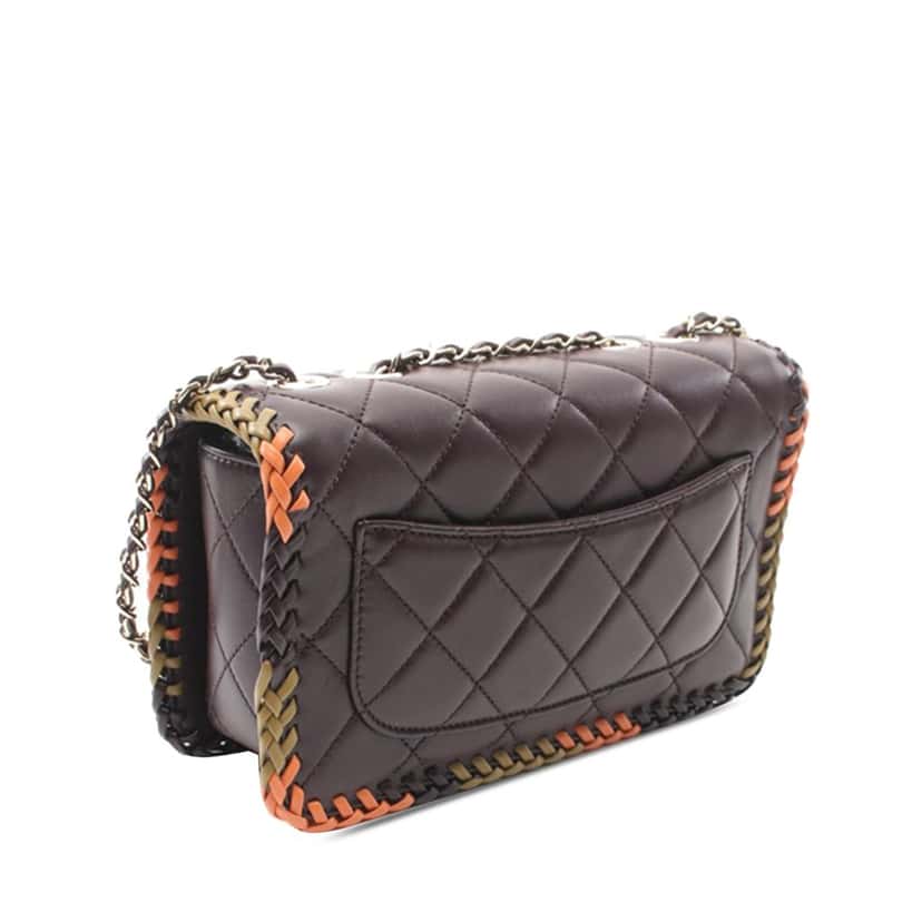 Chanel Medium Quilted Lambskin Whipstitch Flap Brown Leather Very good condition - Back View