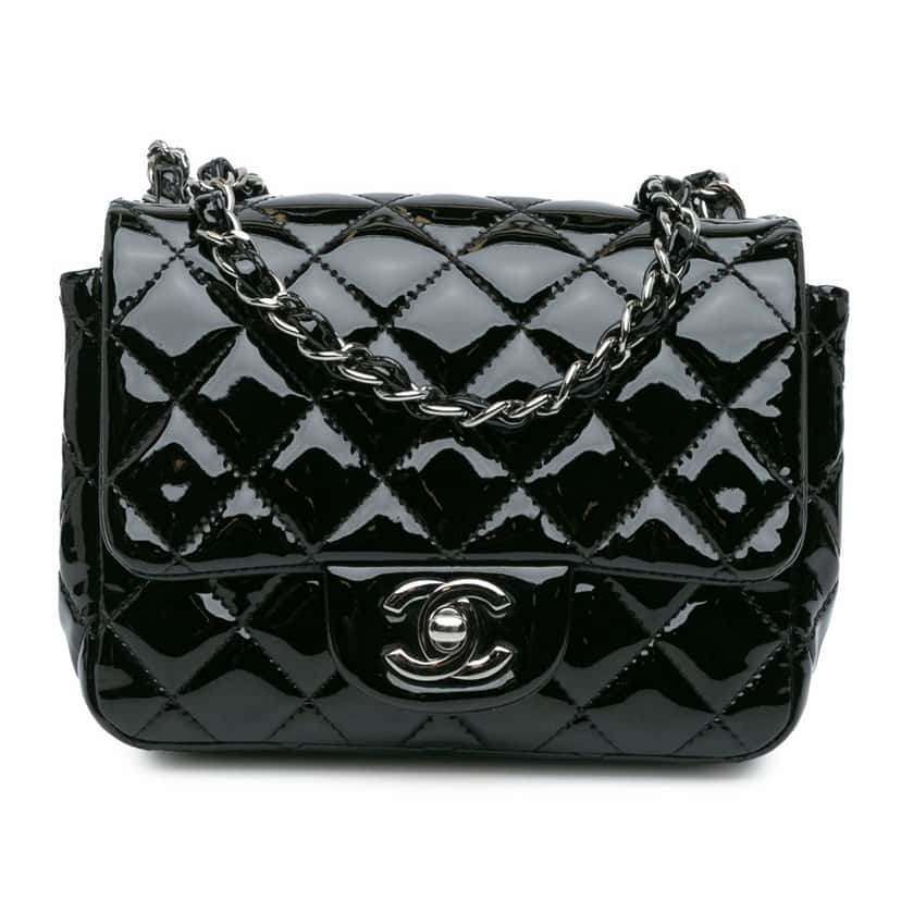 Chanel Mini Square Classic Patent Single Flap Black Leather Good condition - Front View