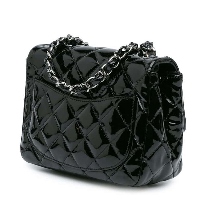 Chanel Mini Square Classic Patent Single Flap Black Leather Good condition - Back View