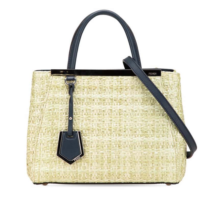 Fendi Small Woven Raffia Vitello Regular 2Jours Satchel Brown Good condition - Front View