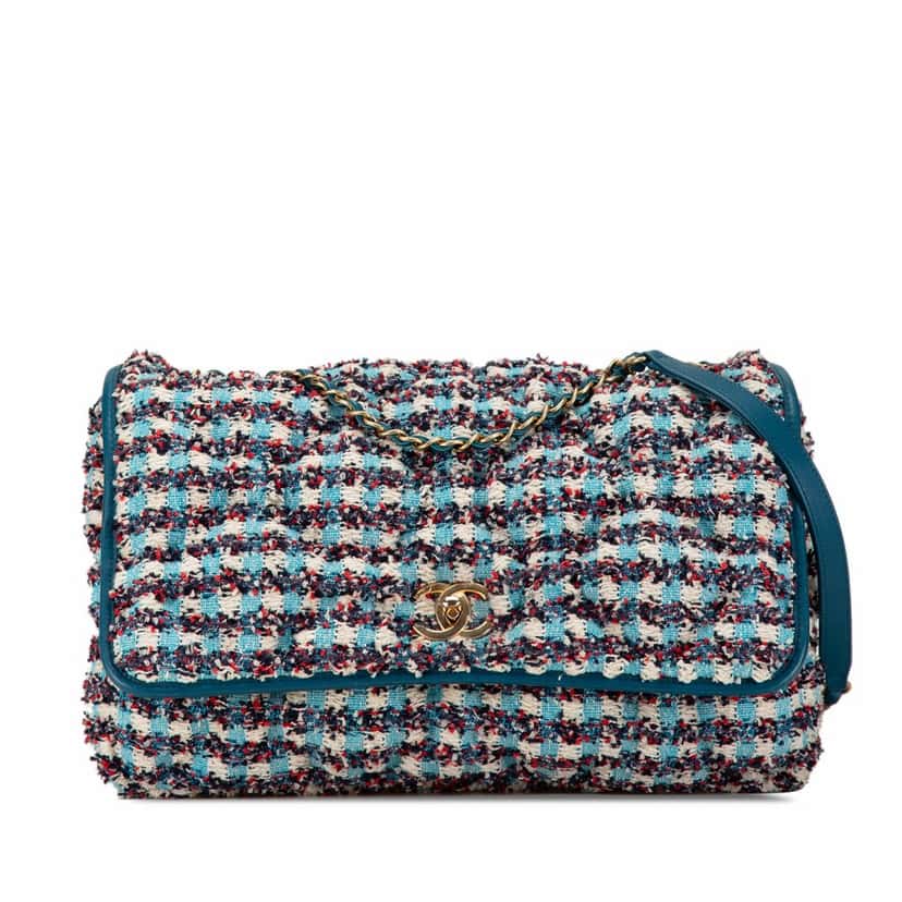 Chanel Maxi Tweed Chesterfield Single Flap Blue Tweed Good condition - Front View