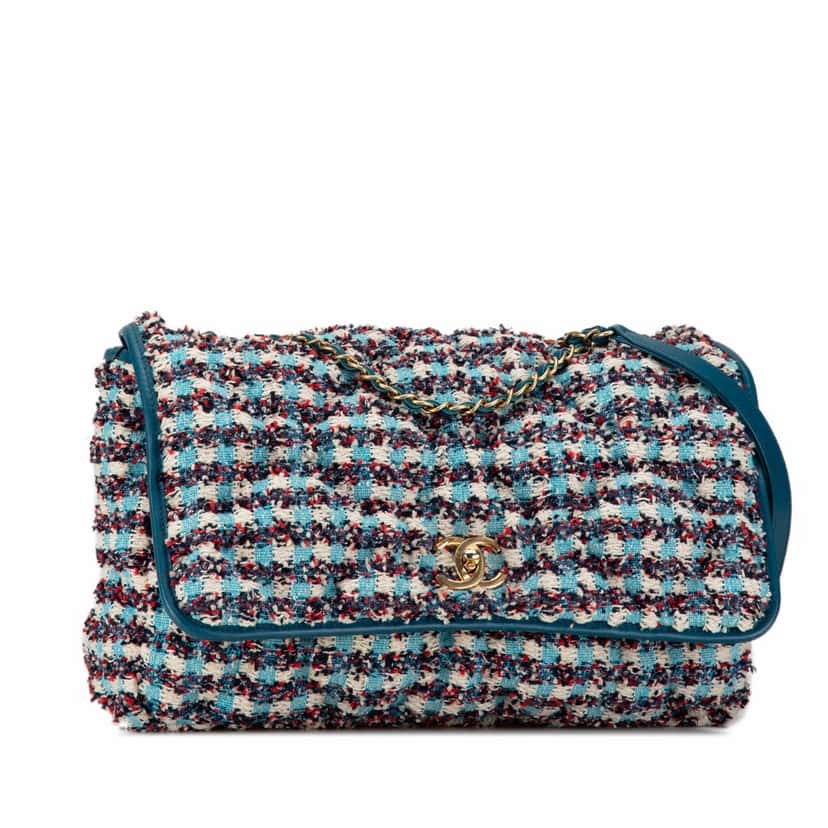 Chanel Maxi Tweed Chesterfield Single Flap Blue Tweed Good condition - Back View