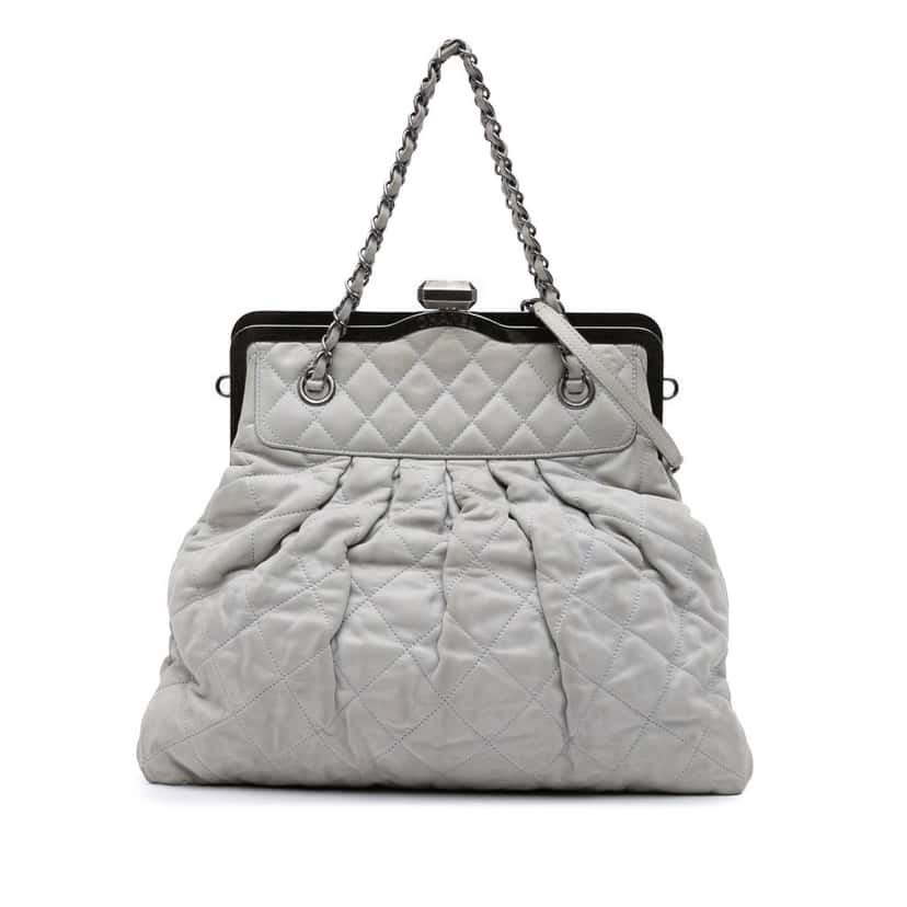Chanel Iridescent Quilted Calfskin Chic Frame Satchel Grey Leather Good condition - Front View