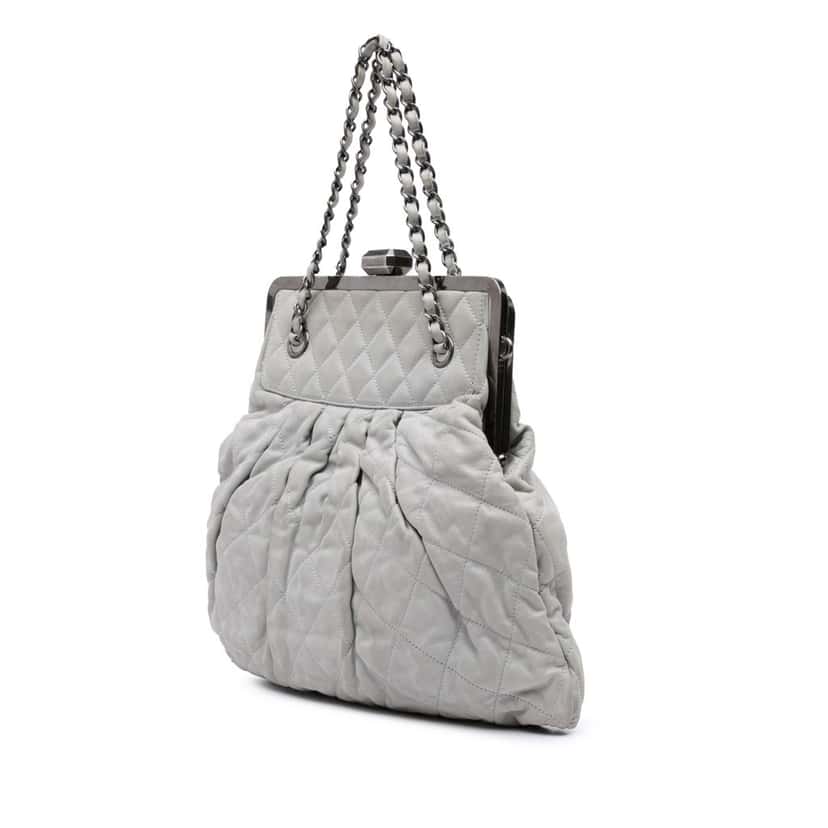 Chanel Iridescent Quilted Calfskin Chic Frame Satchel Grey Leather Good condition - Back View