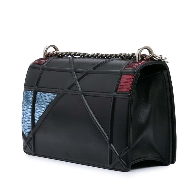 Dior Medium Lambskin Sequin Diorama Flap Black Leather Good condition - Back View